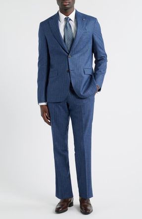 Jack Victor Mason Stripe Wool Siut in Mid Blue at Nordstrom, Size 44Regular