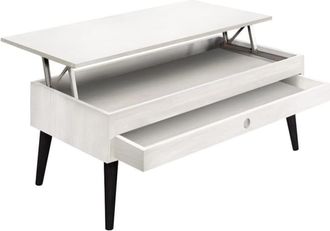 HOGAR 24 Mesa Centro Elevable Madera Cajón Deslizante Color Blanco y Negro