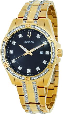 Bulova Crystal Quartz Black Dial Mens Watch 98B399