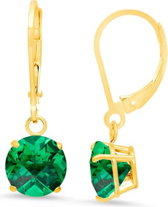 MAX + STONE 10K Yellow Gold Round Checkerboard Cut Gemstone Leverback Earrings (8mm)