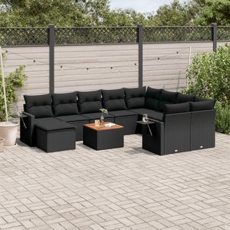 vidaXL Set De Sof&aacute;s De Jard&iacute;n 11 Pzas Y Cojines Rat&aacute;n Sint&eacute;tico Negro Vidaxl