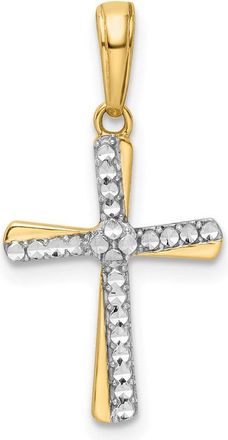 Diamond2Deal 14k Yellow Gold and White Rhodium Diamond-cut Cross Pendant