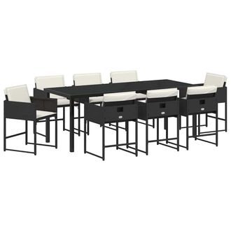 vidaXL Conjunto De Comedor De Jard&iacute;n 9 Pcs Negro Rat&aacute;n Sint&eacute;tico Vidaxl