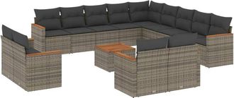 vidaXL Set De Sof&aacute;s De Jard&iacute;n 14 Pzas Con Cojines Rat&aacute;n Sint&eacute;tico Gris Vidaxl