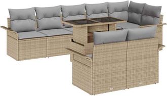 vidaXL Conjunto De Sof&aacute; De Jard&iacute;n Con Coj&iacute;n 9 Pcs Beige Polirat&aacute;n Vidaxl