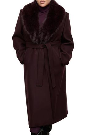 Mango Manteco Belted Longline Trench Coat with Removable Faux Fur Collar in Maroon at Nordstrom, Size Xx-Small