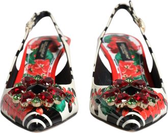 Dolce & Gabbana Multicolor Leather Crystal Heels Slingback Womens Shoes (Pre-Owned)