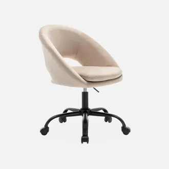 Sweeek Sweeek - Silla De Oficina De Terciopelo Con Ruedas, Pam, Blanco Roto, 59x60x89 Cm
