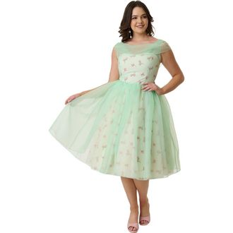 Unique Vintage 1960s Modern Art Swing Dress in Green Floral at Nordstrom, Size Medium