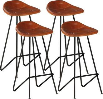 vidaXL Vidaxl - Taburetes De Barra De Cocina 4 Unidades Cuero Aut&eacute;ntico Marr&oacute;n