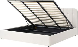 Beliani Cama Elegante Con Almacenaje 180 X 200 Cm De Tela Con Somier De L&aacute;minas Cabecero Tapizado Blanco Crema Challans