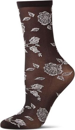 MeMoi Floral Sheer Crew Socks in Black at Nordstrom