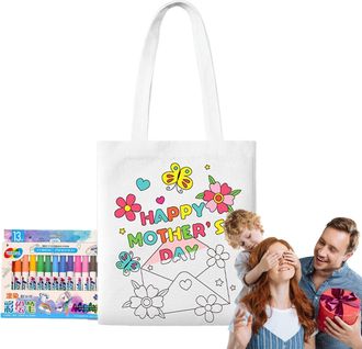 Generic Blank Tote Bags,Coloring Canvas Tote Bags - Mothers Day Art Craft with Paint Pens Learning Activities for Kids Ages 3+ Boys Girls School Home Travel K