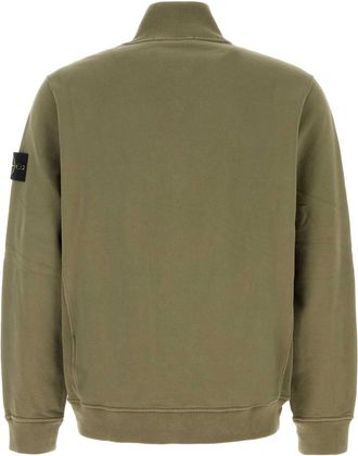 Stone Island Mens Army Green Cotton Sweatshirt Exterior: Maglieria Sweater