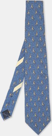 Ferragamo Blue Giraffe Print Silk Tie