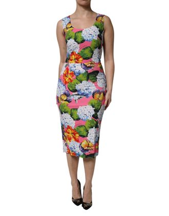 Dolce & Gabbana Womens Multicolor Floral Sleeveless Sheath Dress Viscose Elastane