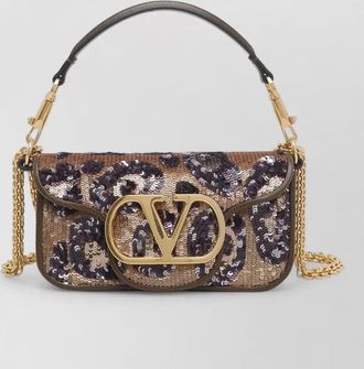 Valentino Garavani sequin clutch bag gold tone chain handle