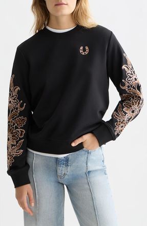 Scotch & Soda Embroidered Cotton Graphic Sweatshirt in Meteorite at Nordstrom, Size Large