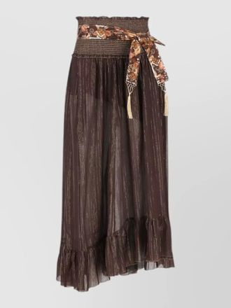 Zimmermann aster cotton silk midi skirt belt