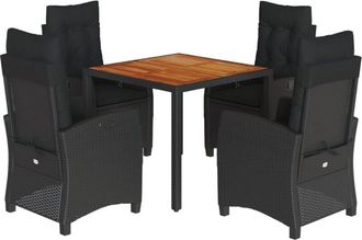 vidaXL Set De Muebles Jard&iacute;n 5 Pzas Con Cojines Rat&aacute;n Sint&eacute;tico Negro Vidaxl