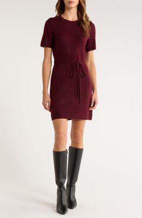 Halogen Short Sleeve Tie Waist Sweater Dress in Wine at Nordstrom Rack, Size X-Large