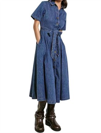 Flying Tomato Gisselle Washed Denim Midi Dress In Medium Wash