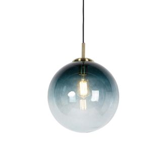 QAZQA Art D&eacute;co L&aacute;mpara Colgante Art Deco Lat&oacute;n Con Cristal Azul Oc&eacute;ano 33 Cm - Pallon Vidrio /acero Esfera /alargada Adecuado Para Led Max. 1 X 40 Watt - Qa