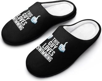 Generic Love Swimming Swim Mens Slippers Slip On Comfortable Fleece Cotton House Shoes Winter