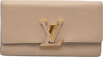 Louis Vuitton Beige Leather Long Wallet (Tri-Fold) (Pre-Owned)