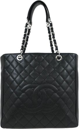 Chanel Petite Shopping Quilted Caviar Black Leather Handbag (Pre-Owned)