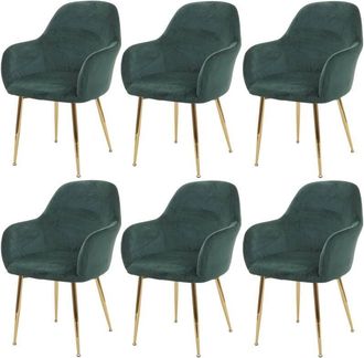 Hhg Hhg - Nunca Usado] Juego De 6 Sillas De Comedor 240, Silla De Cocina, Dise&ntilde;o Retro, Verde Terciopelo, Patas Doradas