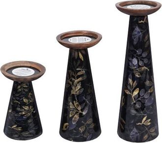 Mela Artisans Deep Floral Pillar Candleholder Set in Multicolor at Nordstrom