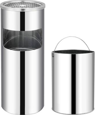 vidaXL Papelera Con Cenicero De Acero Inoxidable 30 L Vidaxl