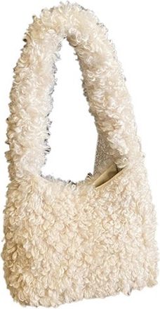 Generic Womens Plush Bags Womens Shoulder Bag Vintage Soft Plush Ladies Underarm Bags Female Fluffy Tote Handbags(Apricot)