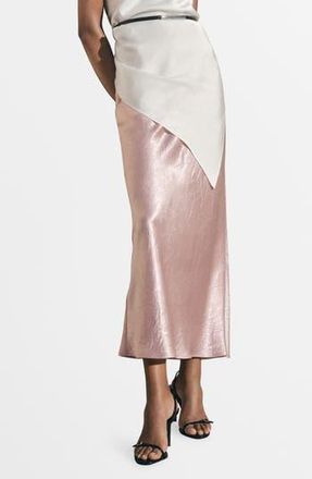 Mango Crinkled Satin Midi Skirt in Pastel Pink at Nordstrom Rack, Size Large