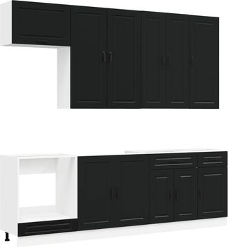 vidaXL Unidad De Cocina Porto 8 Uds. Negro Madera De Ingenier&iacute;a Vidaxl