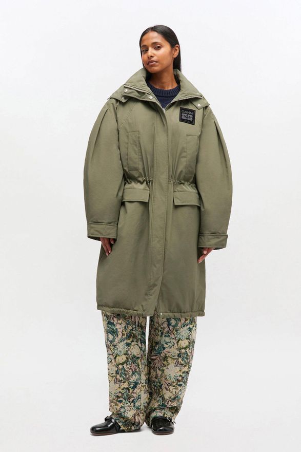 Green Oversized Tri-Layer Parka Coat - Size 34 Recycled Nylon