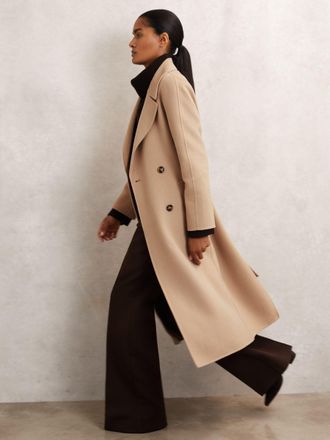 Reiss Neutral Petite Double-breasted Blindseam Coat Wool-blend, 12