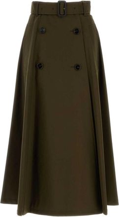 Burberry Olive Green Trench Maxi Skirt