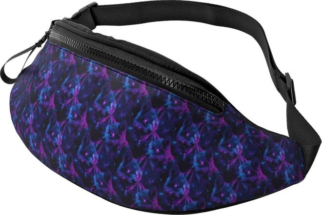 Neon Wolf Head Print Waist Packs Waist Bag Fashion Fanny Packs For Running Cycling Men 14X35Cm