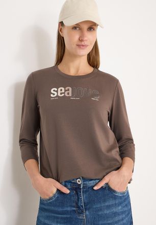 Cecil 3/4-Arm-Shirt CECIL, Damen, Gr. XXL (46), urban taupe, Jersey, Obermaterial: 48% Baumwolle, 48% Modal, 4% Elasthan, bedruckt, normal h&uuml;ftbedeckend, Ru