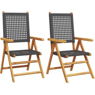 vidaXL Vidaxl - Sillas De Jard&iacute;n 2 Uds Madera Maciza De Acacia Y Rat&aacute;n Pe Negro