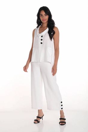 Frank Lyman Design Palazzo Pant With Button Accent In Off White