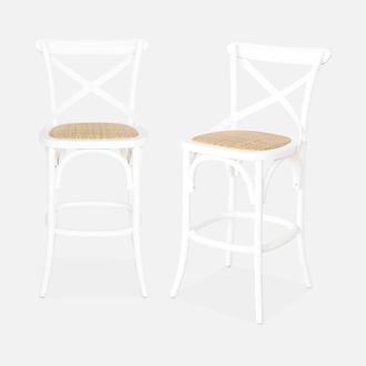 Sweeek Sweeek - Taburete De Bar Bistr&oacute; Vintage De Madera, Set De 2, Belleville, Blanco, 46x48x105 Cm