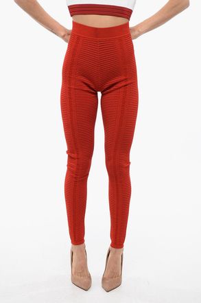 Balmain Leggings in Maglia a Vita Alta con Zip Balmain