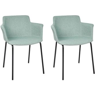 Beliani Set di 2 sedie da pranzo con rivestimento in poliestere verde menta e gambe in metallo nere Belfield