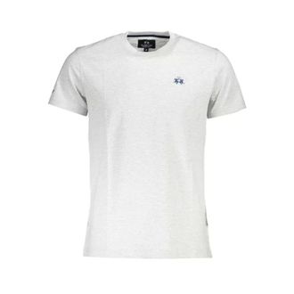 La Martina Tops, Heren, Wit, L, Katoen, Grijs Katoenen T-Shirt met Borduursel en Print