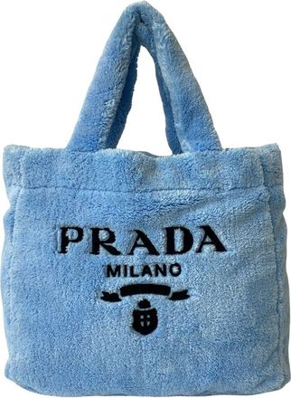 Prada Blue Pile Fabric Handbag Tote Bag (Pre-Owned)