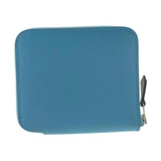 Herm&egrave;s Pre-owned Wallets, female, Blue, Size: ONE SIZE Pre-owned Azap Compact Silk In Leather Wallet