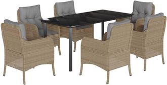 vidaXL 7 Piece Garden Dining Set with Cushions Beige Poly Rattan vidaXL